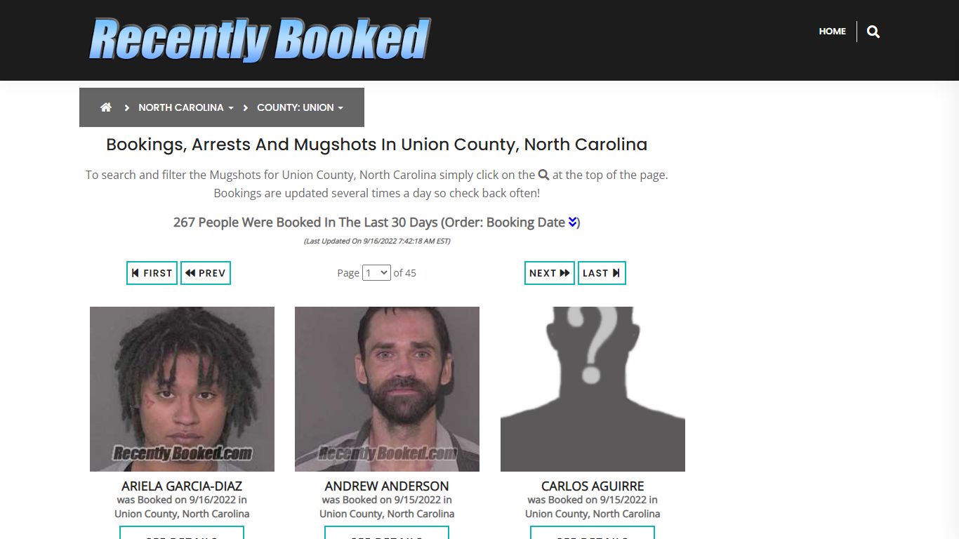 Bookings, Arrests and Mugshots in Union County, North Carolina